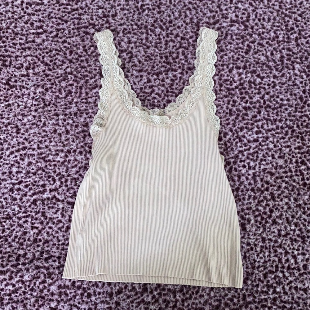 faded pink lacy strap tank top